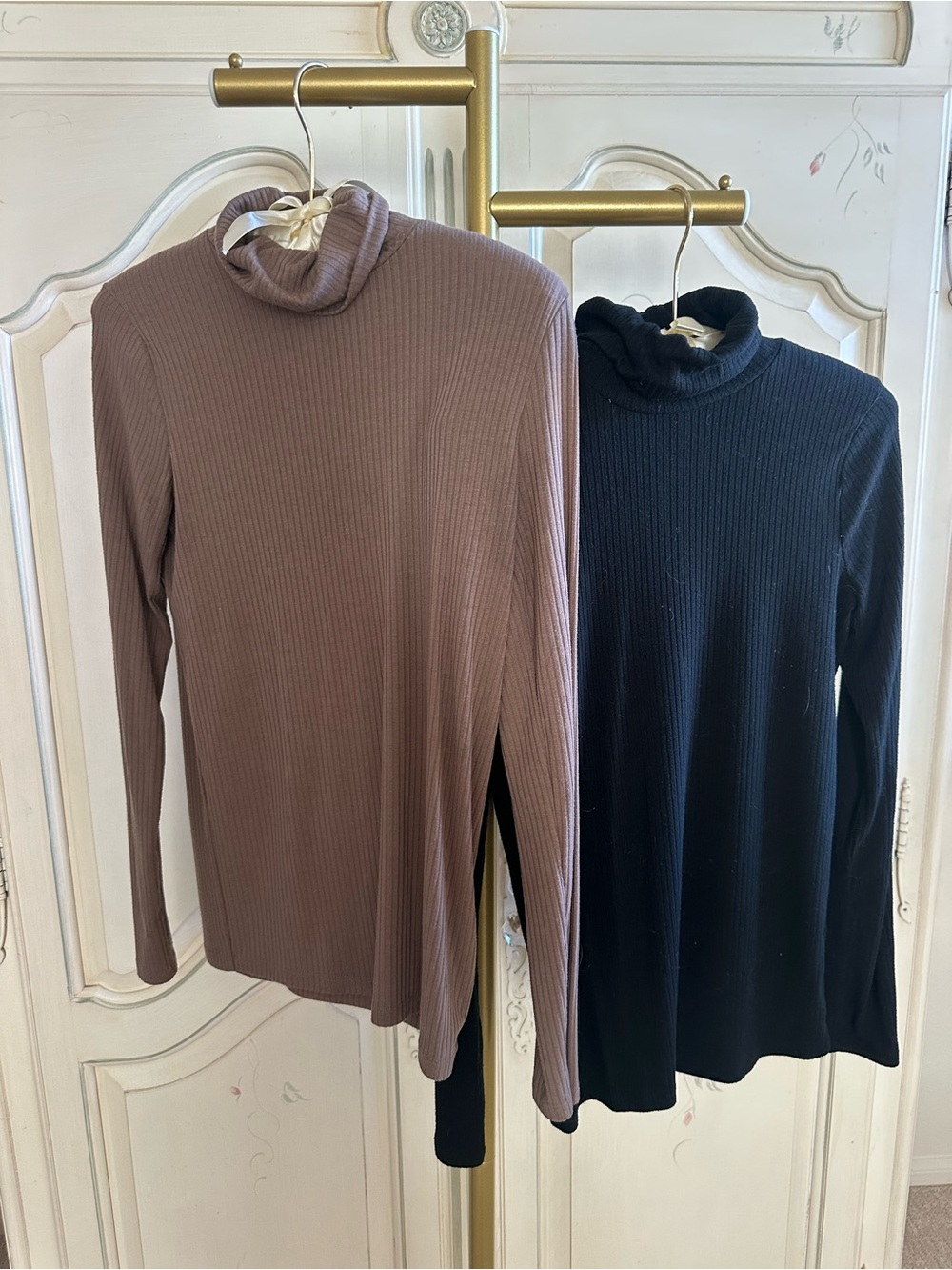 BUNDLE of 2 Madewell Ribbed Turtleneck Tops - Taupe and Black